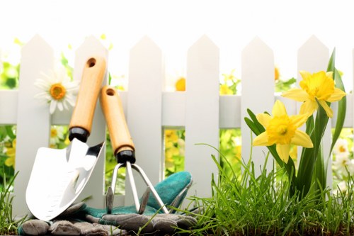 Professional landscaping project with safe working practices